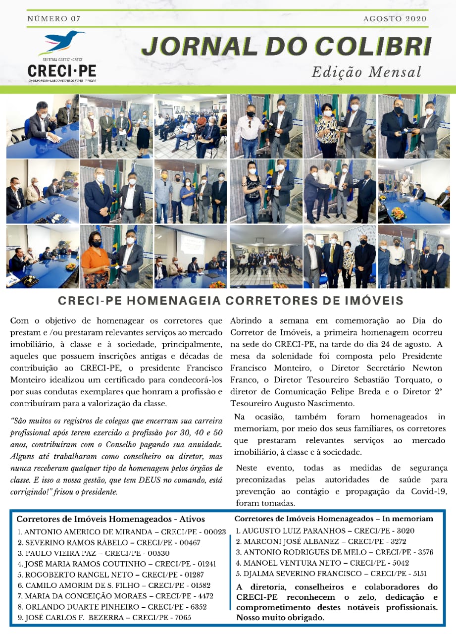 JORNAL DO COLIBRI - AGOSTO 2020