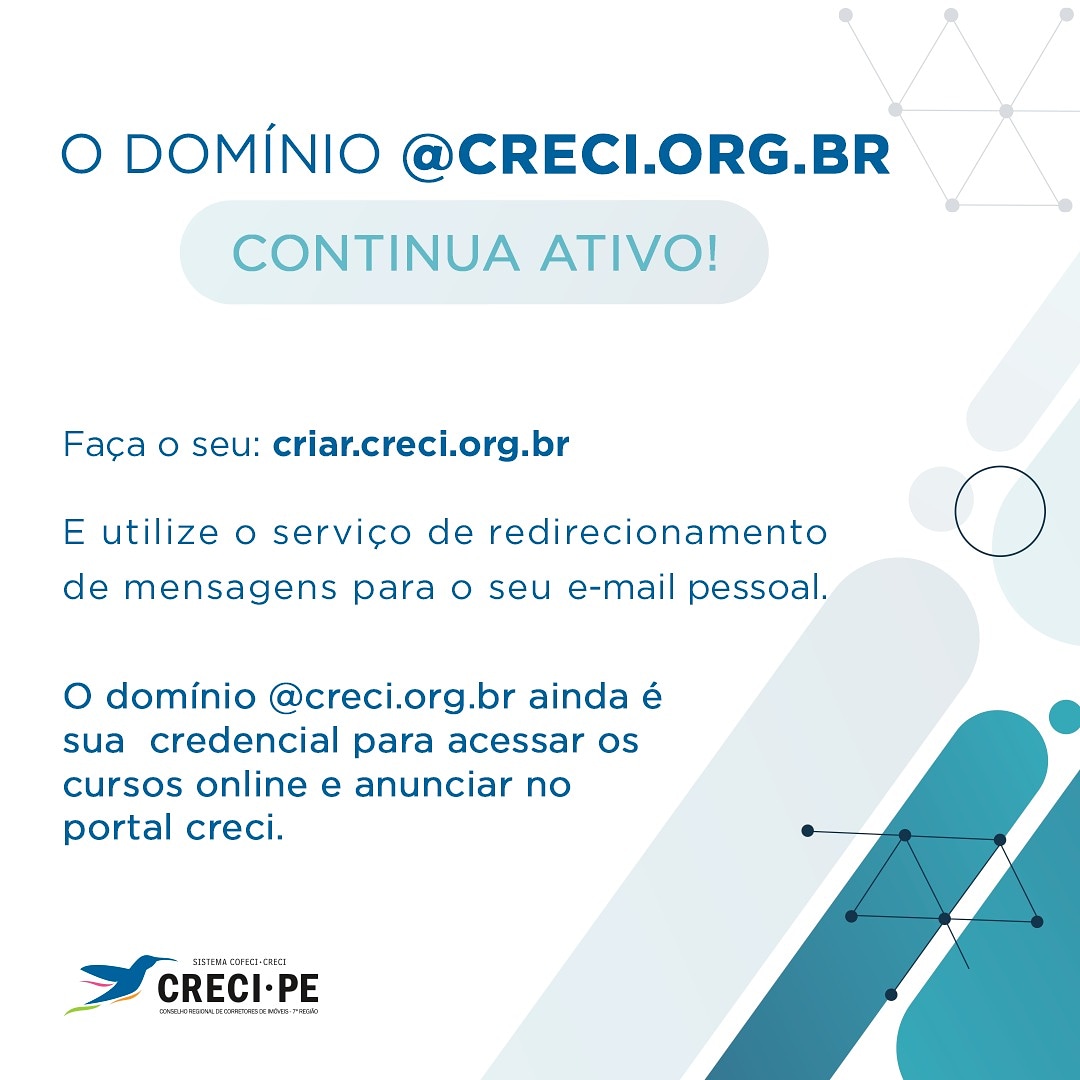 O domínio @creci.org.br continua ativo. LEIA COM ATENÇÃO.